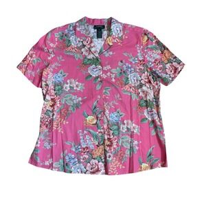 Lauren Ralph Lauren Floral Hawaiian Shirt Sz 1X Coastal Beach Cotton Vacay Women